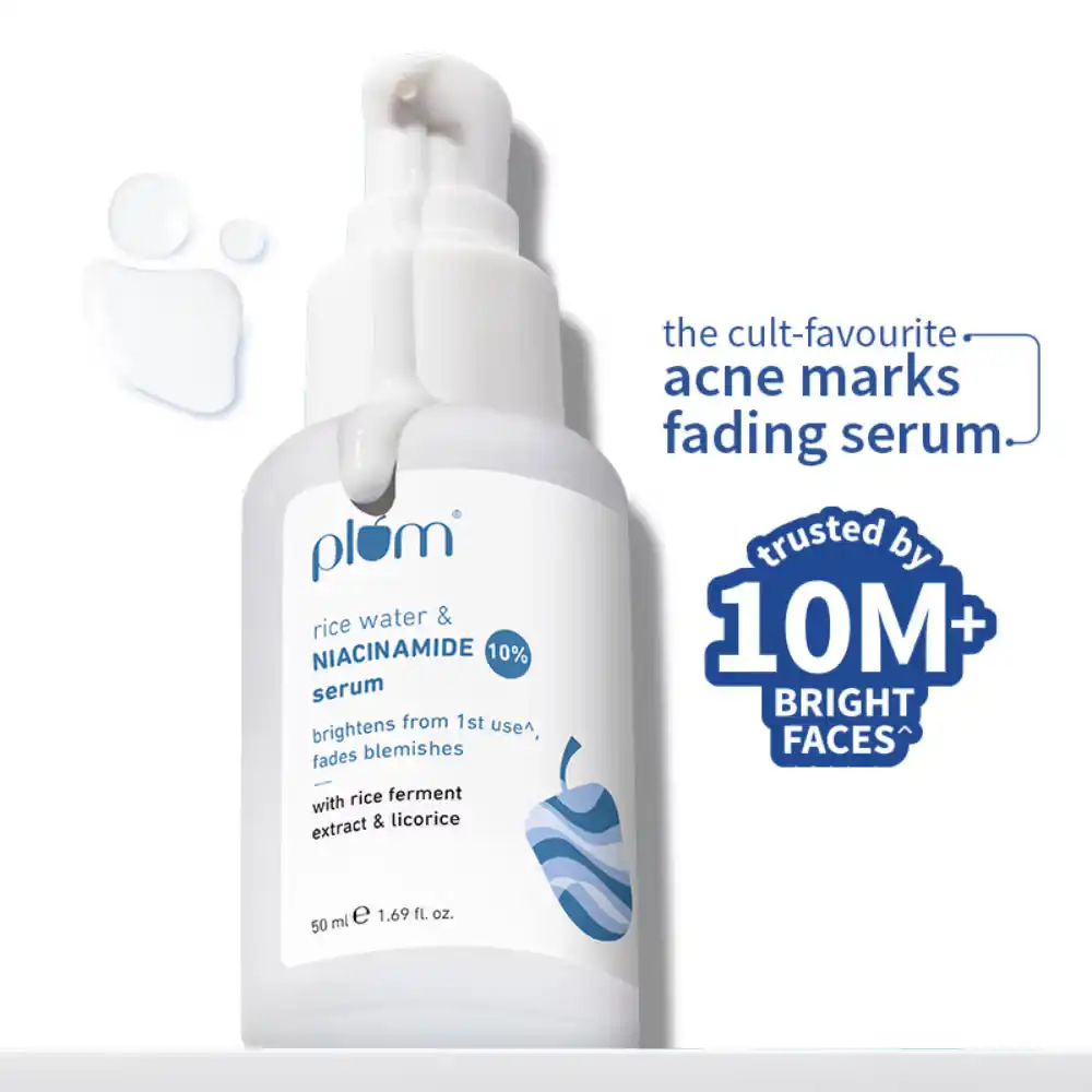Plum 10% Niacinamide & Rice Water Brightening Face Serum For Clear & Bright Skin - 30ml